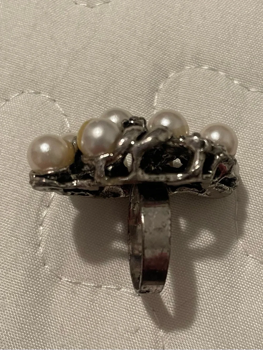Pearl Cluster Ring in White and Cream with Silver Accents